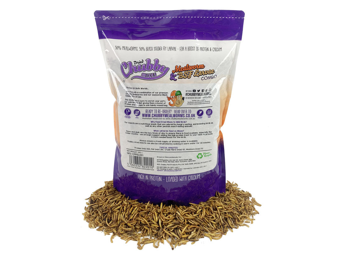 1Kg Chubby Dried Mealworm & Black Soldier Fly Mix